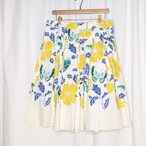 rsvp by Talbots Floral Pleated Skirt Yellow Blue Cottagecore Southern Off White